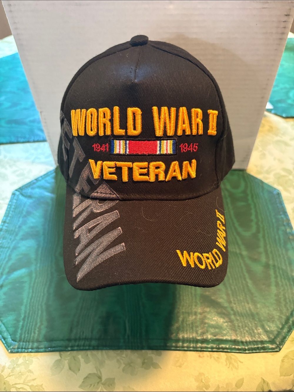 World War II Veteran Embroidered Black Hat